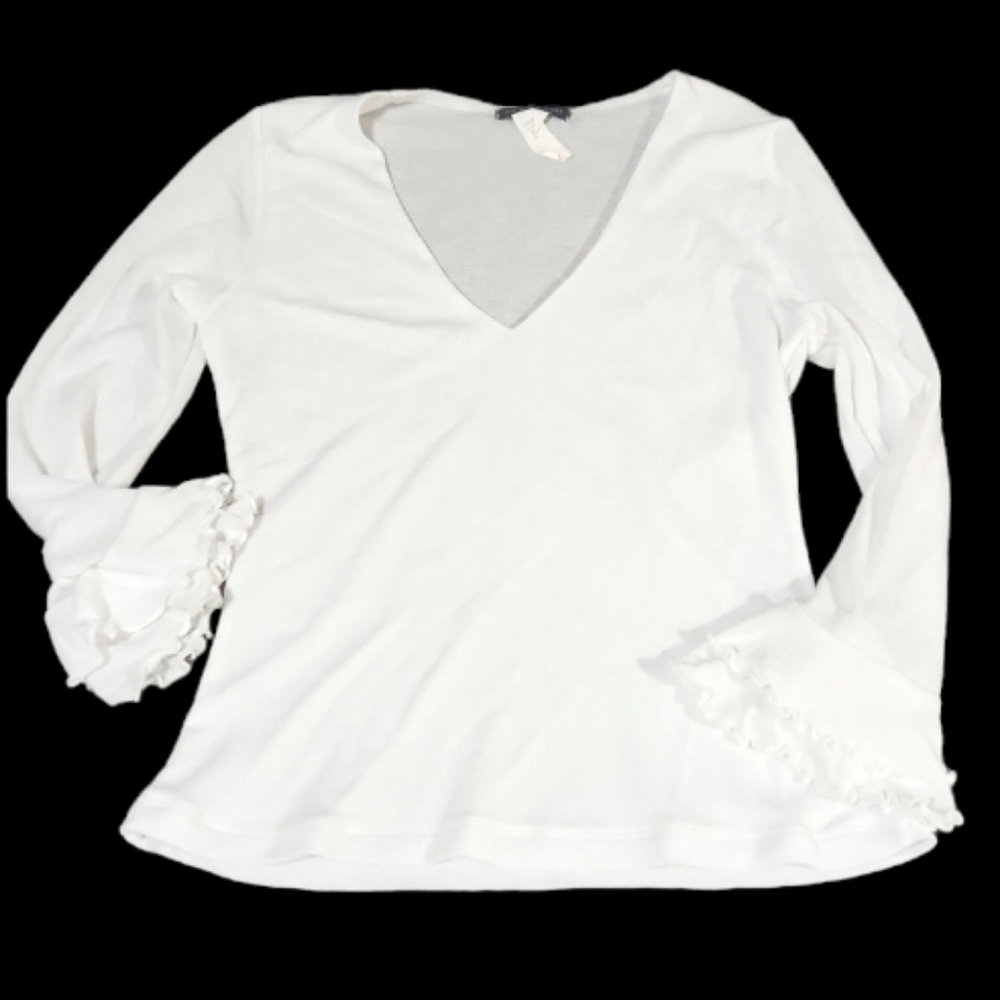 U.s.a 90s white Sheer dress top ruffled flared sleeved jrs lg